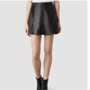 All Saints Sens Leather Full Zip Mini Skirt